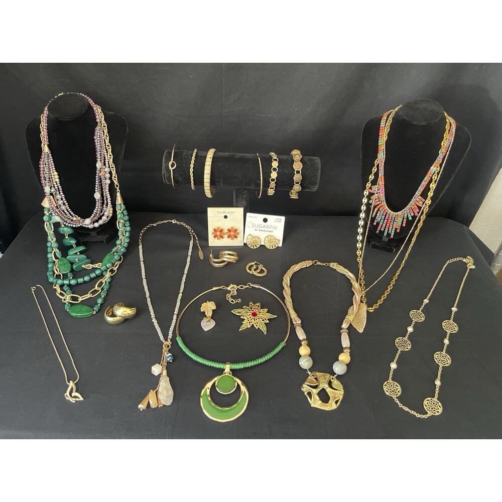 Vintage To Now Gold tone Jewelry Lot Necklace Bracelet Earrings Brooch